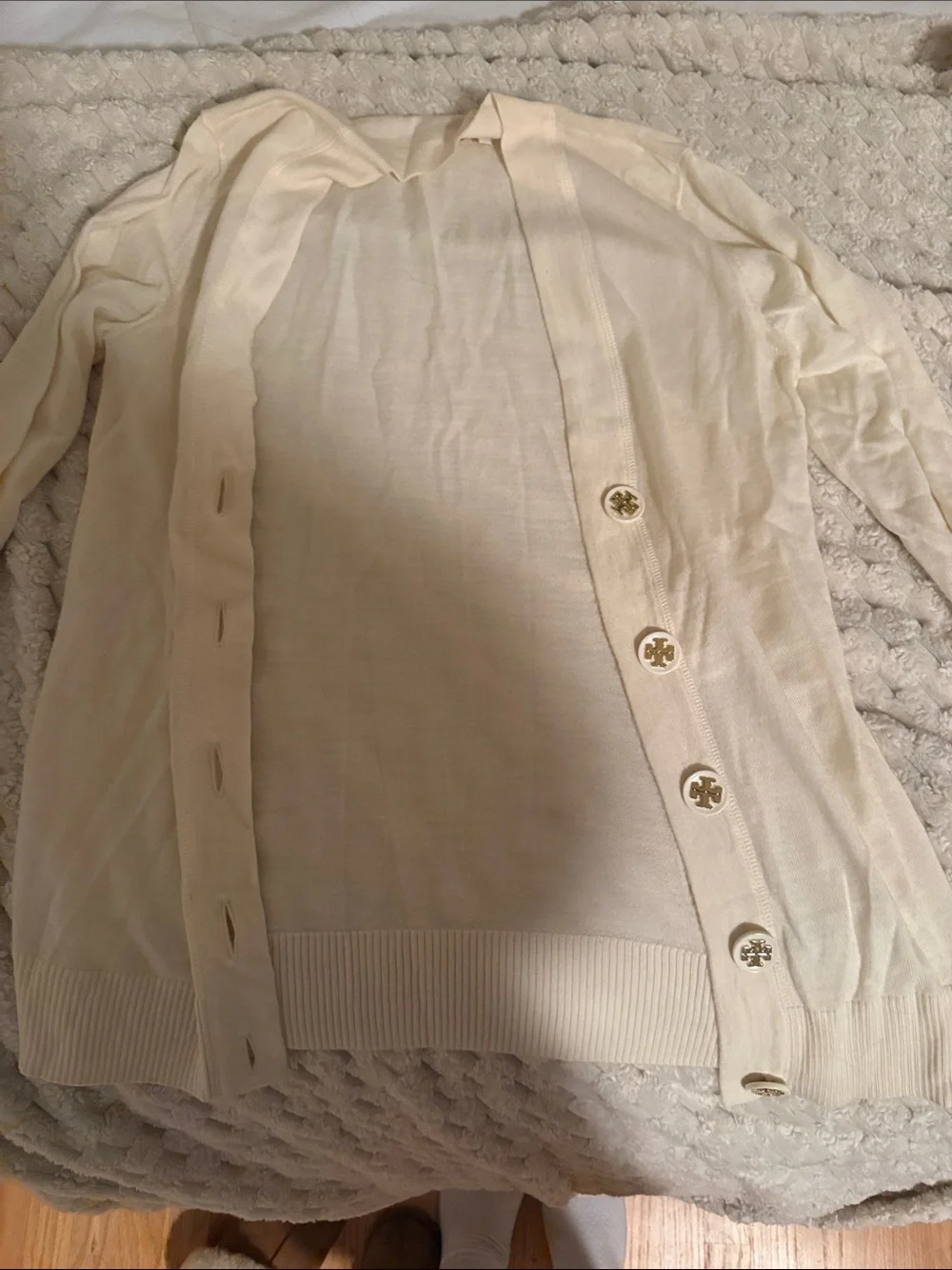 Tory Burch Ivory Button-Front Lightweight Cardigan